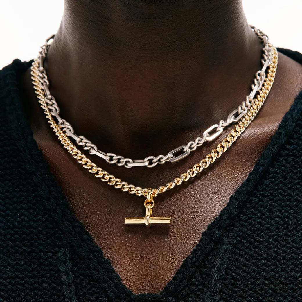 Gold Curb T-Bar Necklace