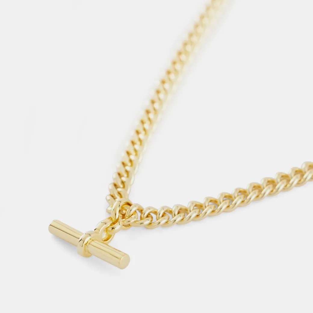 Gold Curb T-Bar Necklace