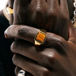 Gold Cushion Tigers Eye Ring