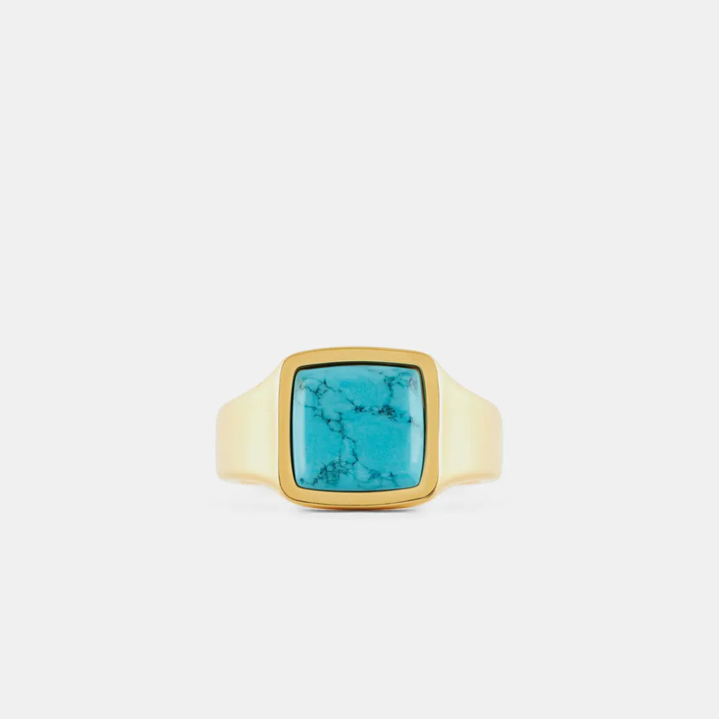 Gold Cushion Turquoise Ring