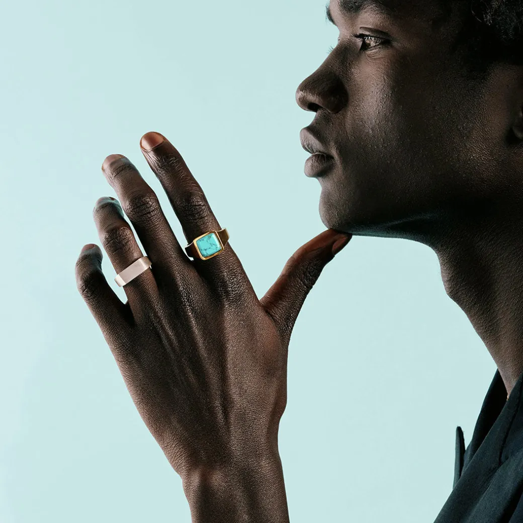 Gold Cushion Turquoise Ring