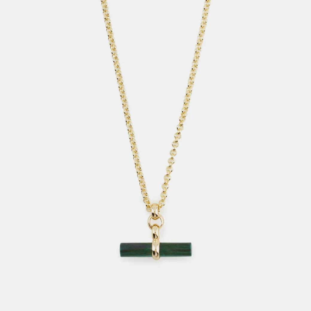 Gold Malachite T-Bar Necklace