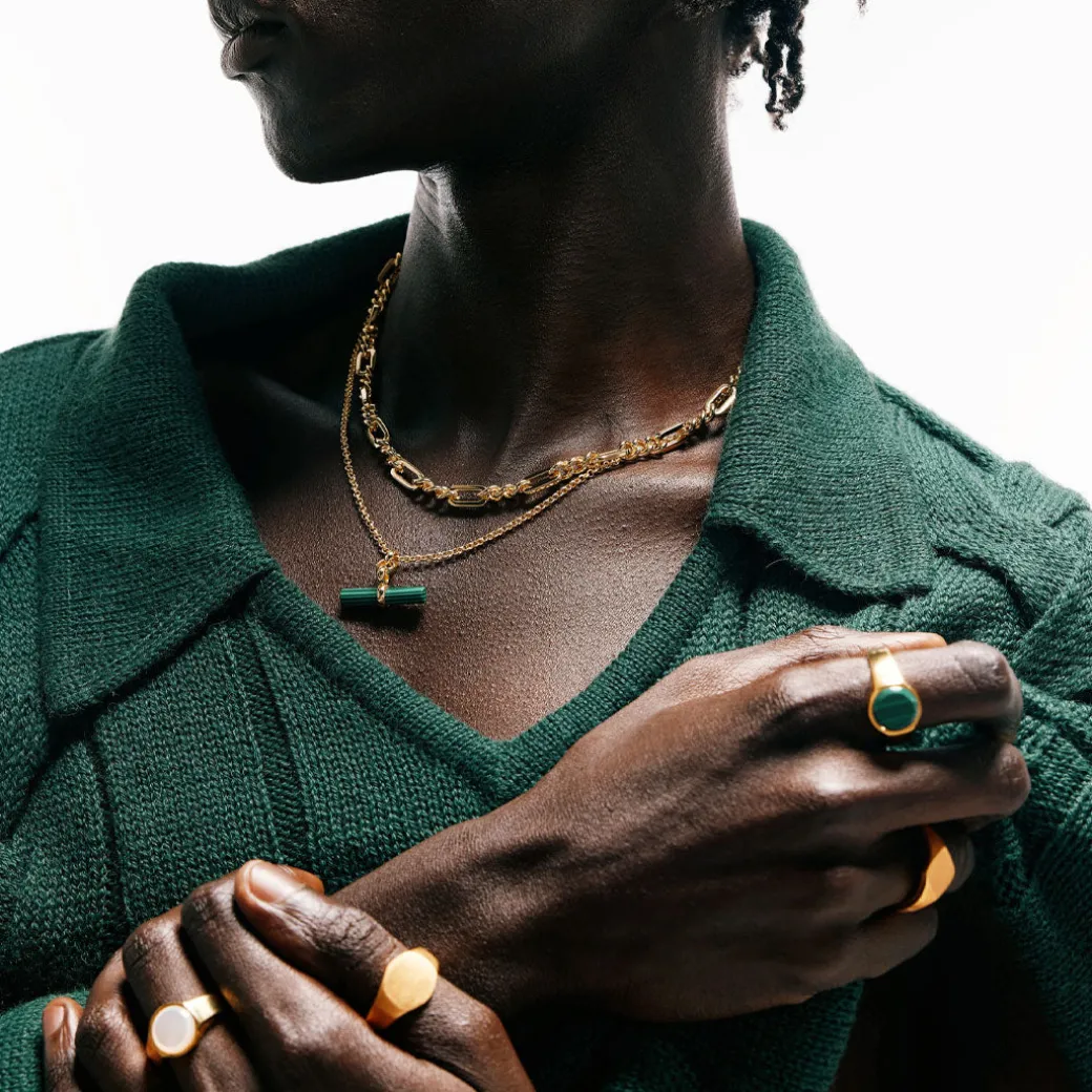 Gold Malachite T-Bar Necklace