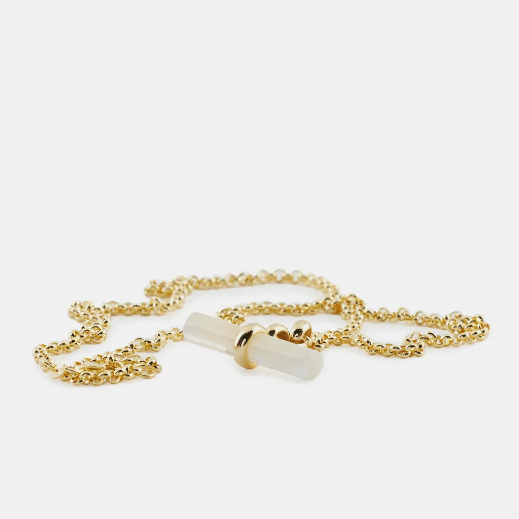 Gold Mother Of Pearl T-Bar Necklace