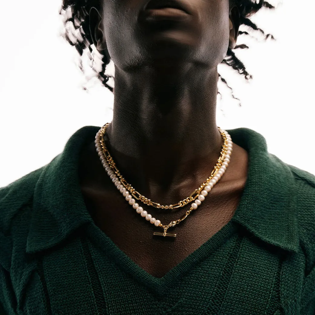 Gold Pearl T-Bar Necklace