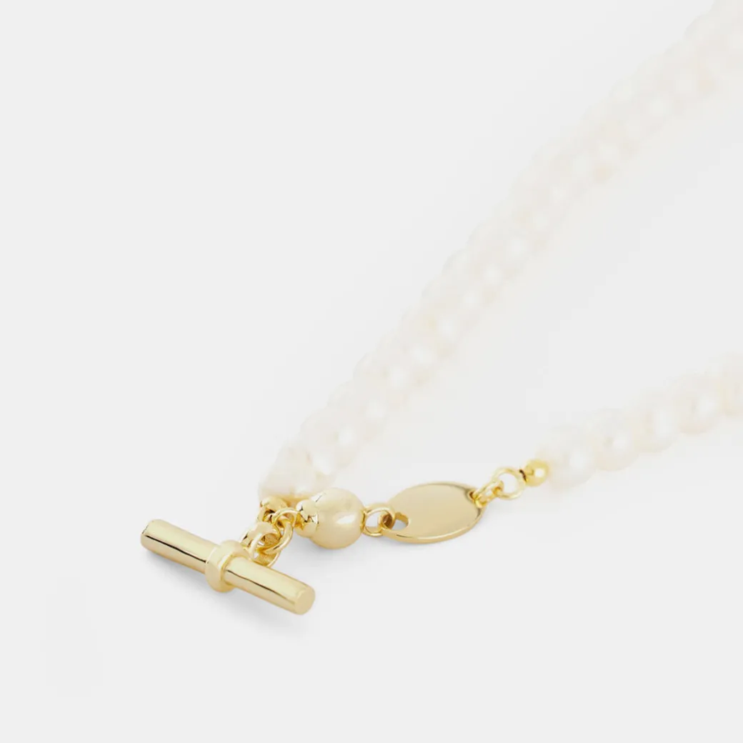 Gold Pearl T-Bar Necklace