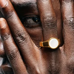 Gold Round Mother of Pearl Ring
