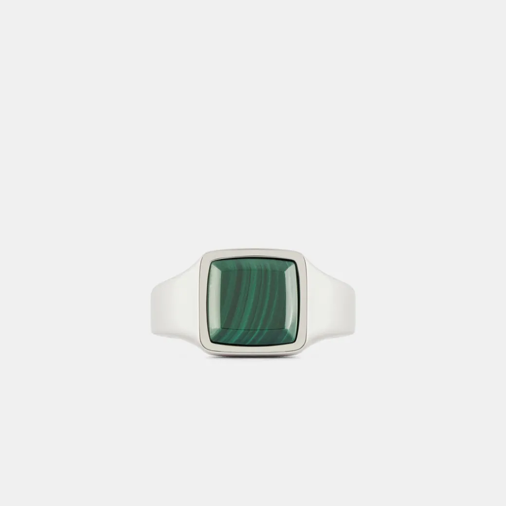 Silver Cushion Malachite Ring