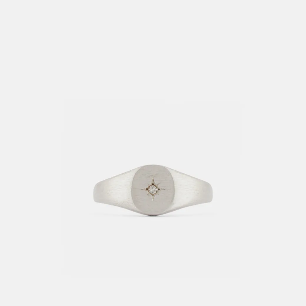 Silver Diamond Signet Ring