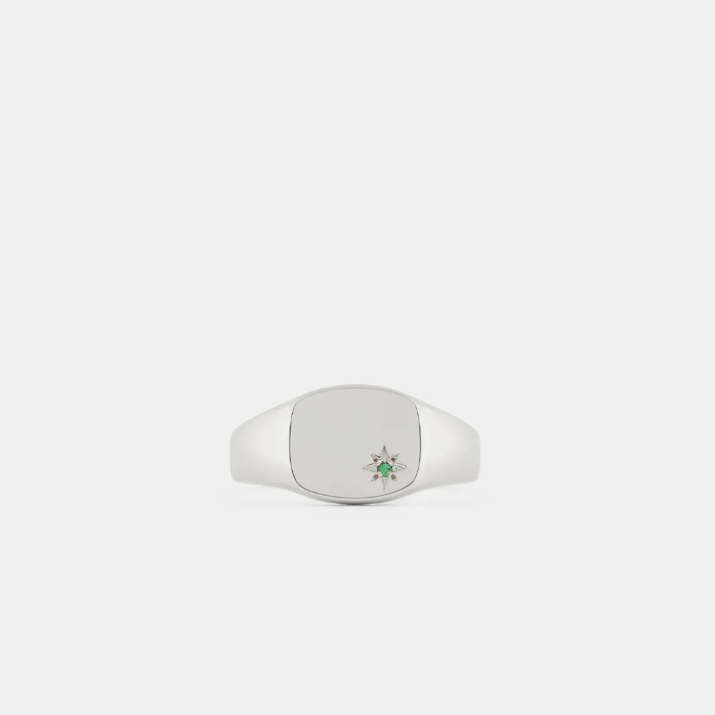 Silver Emerald Birthstone Ring