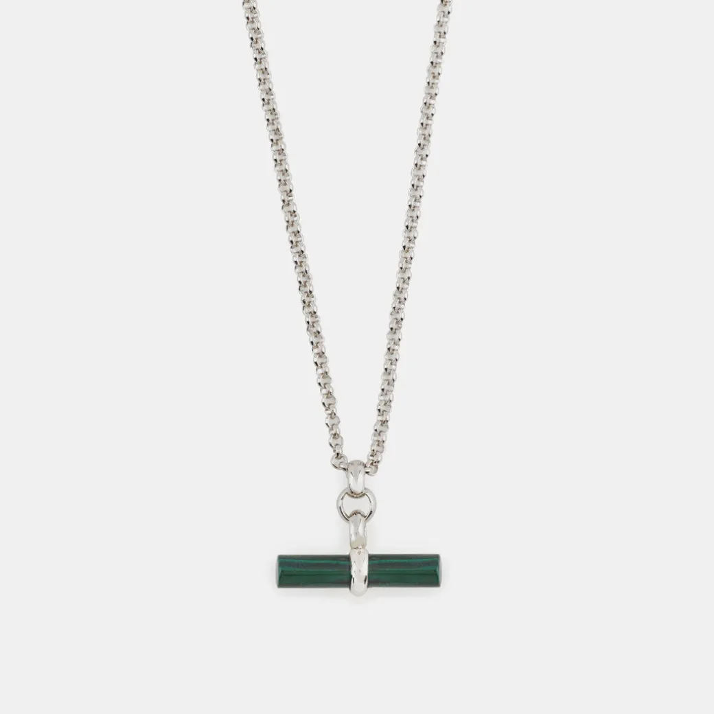 Silver Malachite T-Bar Necklace
