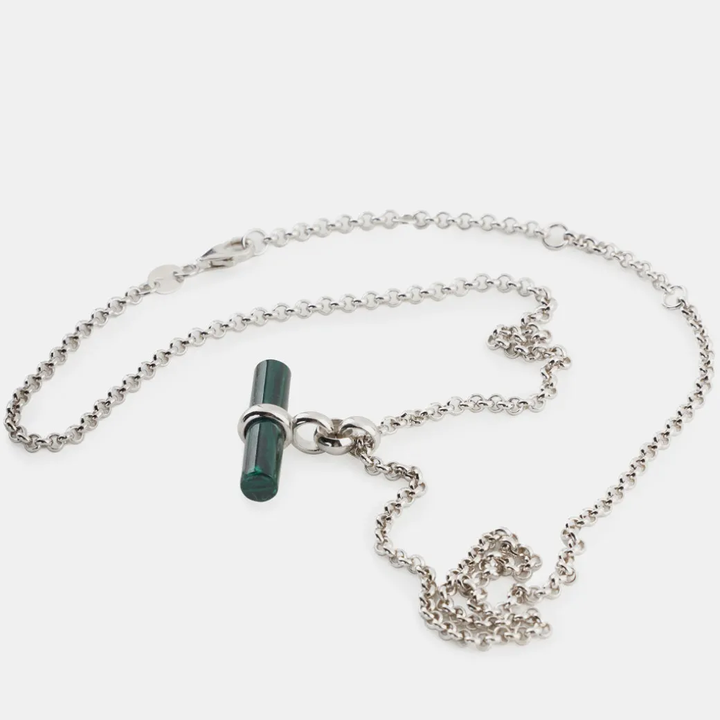 Silver Malachite T-Bar Necklace