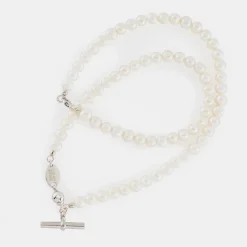 Silver Pearl T-Bar Necklace