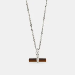 Silver Tigers Eye T-Bar Necklace
