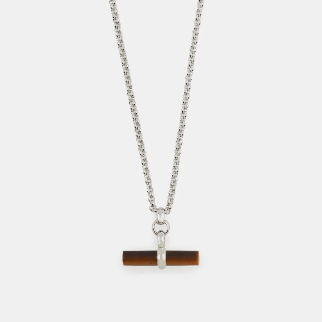 Silver Tigers Eye T-Bar Necklace