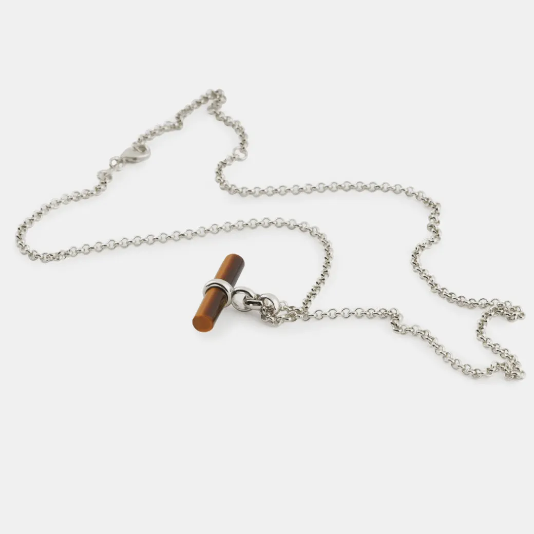 Silver Tigers Eye T-Bar Necklace