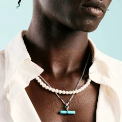 Silver Turquoise T-Bar Necklace